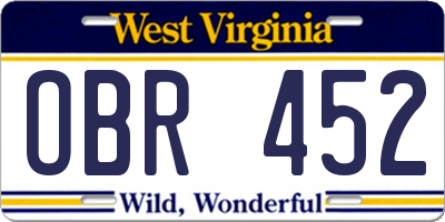 WV license plate OBR452