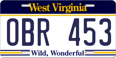 WV license plate OBR453