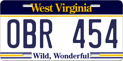 WV license plate OBR454