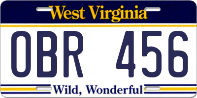 WV license plate OBR456
