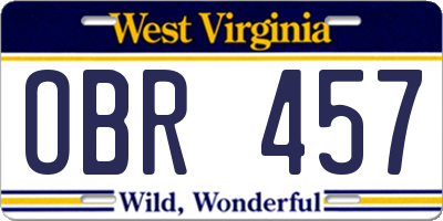 WV license plate OBR457