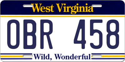 WV license plate OBR458