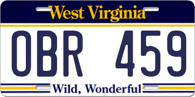 WV license plate OBR459