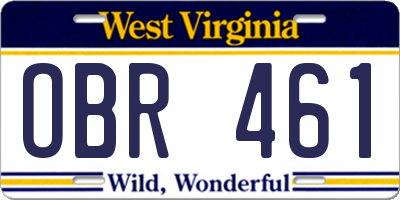 WV license plate OBR461
