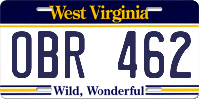 WV license plate OBR462