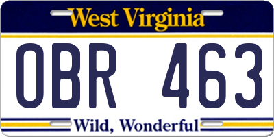 WV license plate OBR463