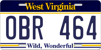 WV license plate OBR464