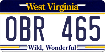 WV license plate OBR465