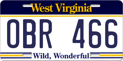 WV license plate OBR466