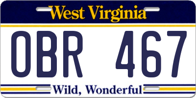 WV license plate OBR467