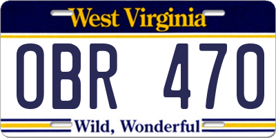WV license plate OBR470