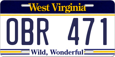 WV license plate OBR471
