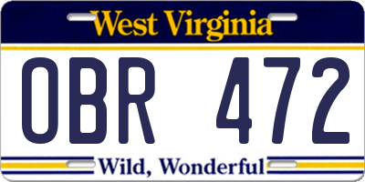 WV license plate OBR472