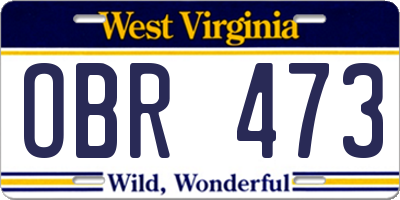 WV license plate OBR473