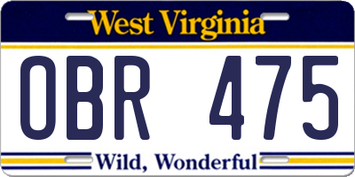 WV license plate OBR475