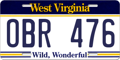 WV license plate OBR476