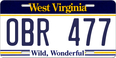 WV license plate OBR477