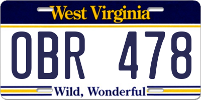 WV license plate OBR478