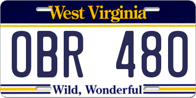 WV license plate OBR480