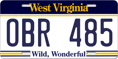WV license plate OBR485