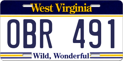 WV license plate OBR491