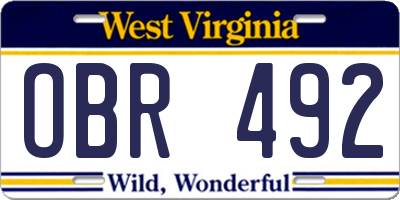 WV license plate OBR492