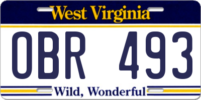 WV license plate OBR493