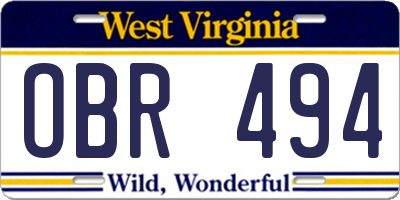 WV license plate OBR494