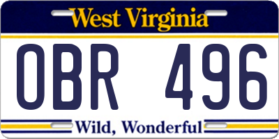 WV license plate OBR496