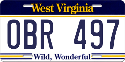 WV license plate OBR497