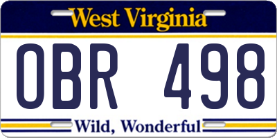 WV license plate OBR498