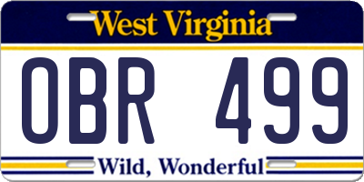 WV license plate OBR499