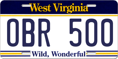 WV license plate OBR500