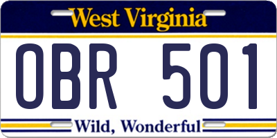 WV license plate OBR501