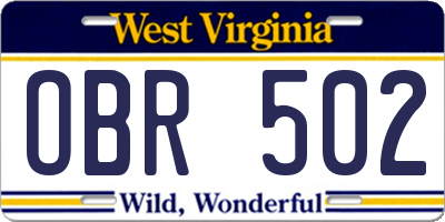 WV license plate OBR502