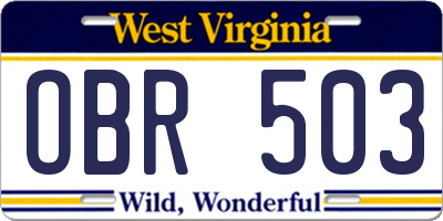 WV license plate OBR503