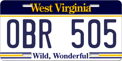 WV license plate OBR505