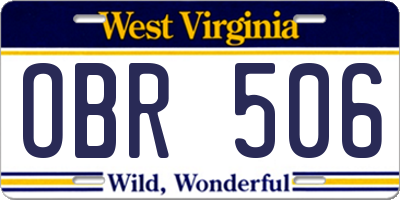 WV license plate OBR506