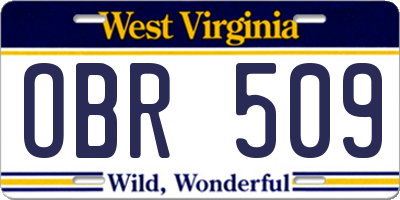 WV license plate OBR509