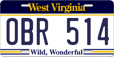 WV license plate OBR514