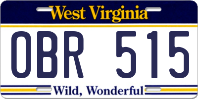 WV license plate OBR515