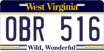 WV license plate OBR516