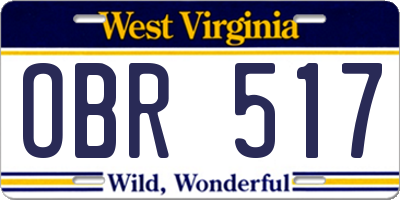WV license plate OBR517