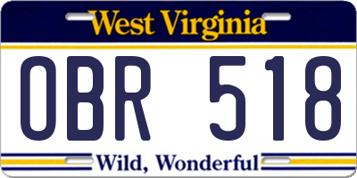 WV license plate OBR518