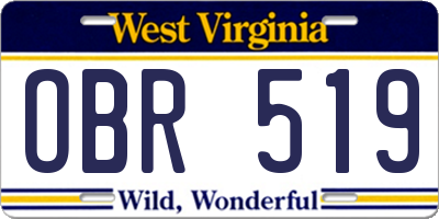 WV license plate OBR519