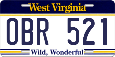 WV license plate OBR521