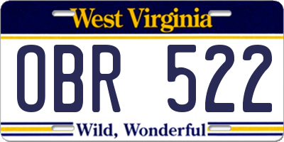 WV license plate OBR522