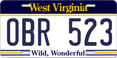 WV license plate OBR523