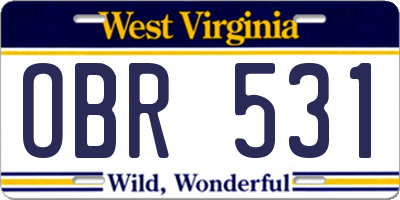 WV license plate OBR531