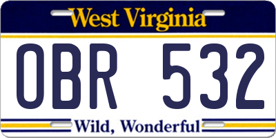 WV license plate OBR532